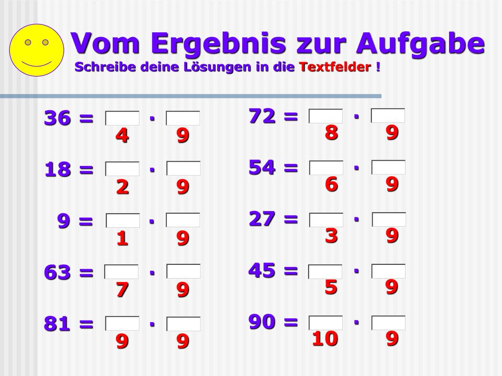 Vom Ergebnis zur Aufgabe Schreibe deine Lösungen in die Textfelder !