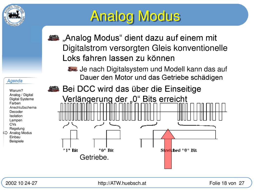 Analog Modus „Analog Modus dient dazu auf einem mit Digitalstrom versorgten Gleis konventionelle Loks fahren lassen zu können.