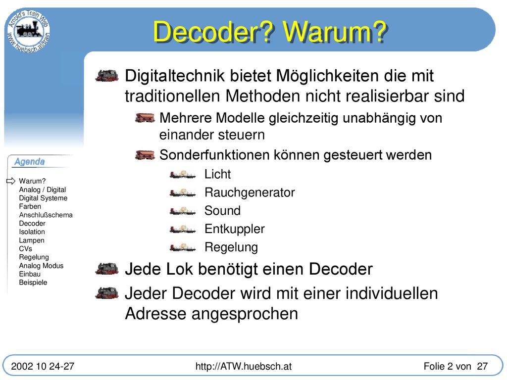 Decoder Warum Digitaltechnik bietet Möglichkeiten die mit traditionellen Methoden nicht realisierbar sind.