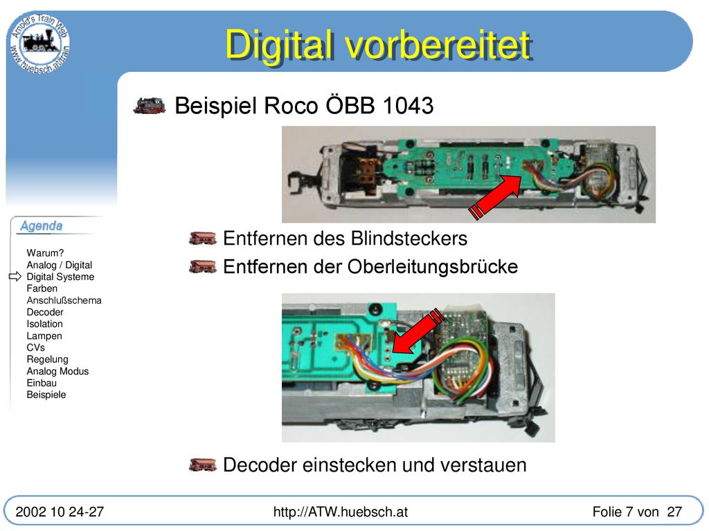 Digital vorbereitet Beispiel Roco ÖBB 1043 Entfernen des Blindsteckers