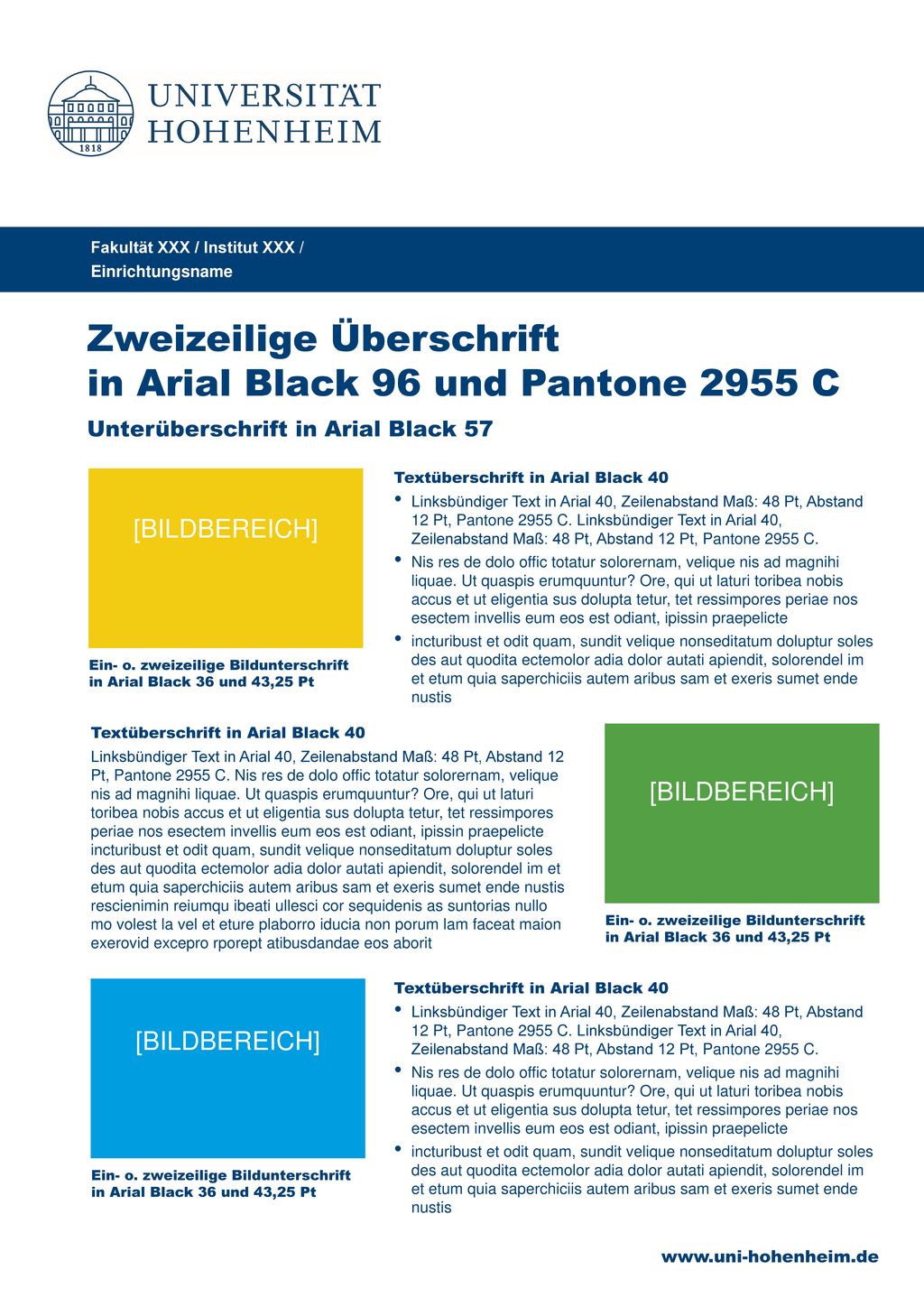 Zweizeilige Überschrift in Arial Black 96 und Pantone 2955 C