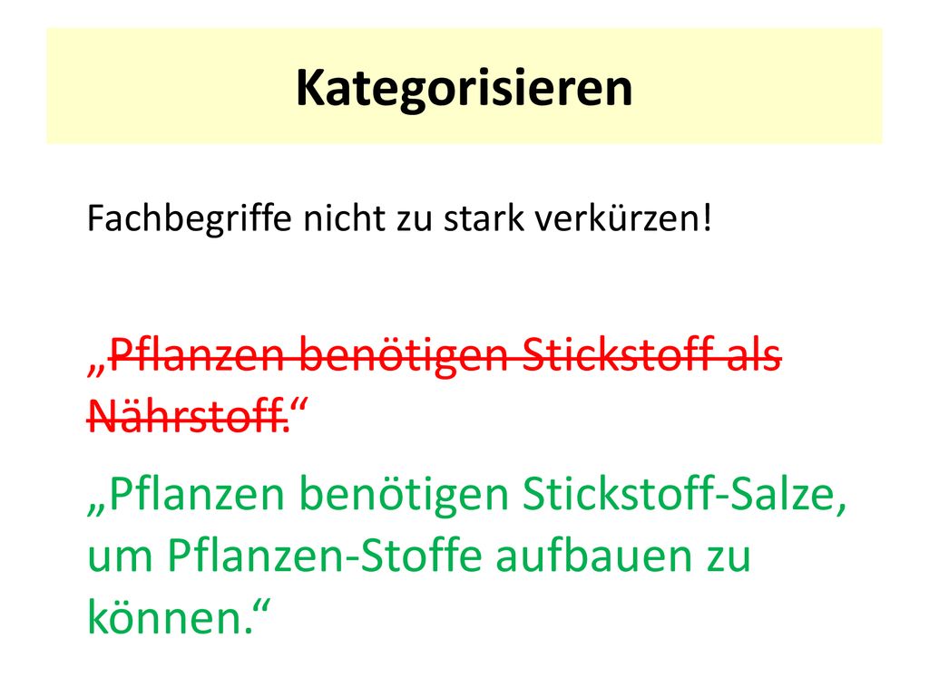 Kategorisieren „Pflanzen benötigen Stickstoff als Nährstoff.