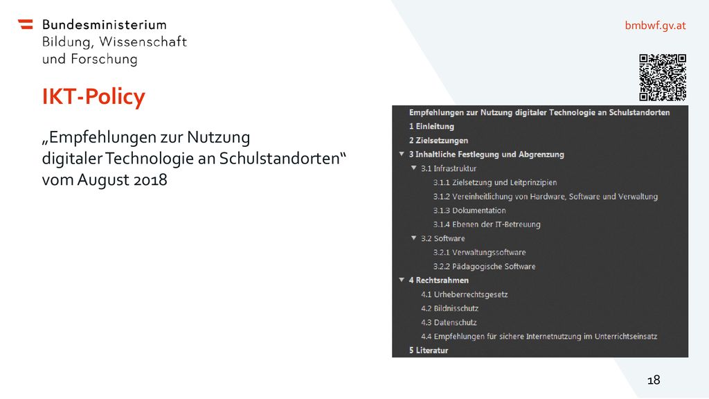 IKT-Policy „Empfehlungen zur Nutzung digitaler Technologie an Schulstandorten vom August 2018