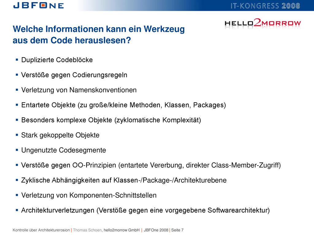 Welche Informationen kann ein Werkzeug aus dem Code herauslesen
