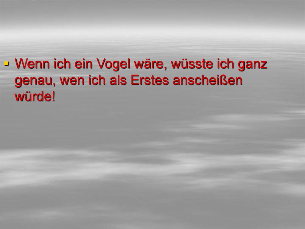 Wenn ich ein Vogel wäre, wüsste ich ganz genau, wen ich als Erstes anscheißen würde!