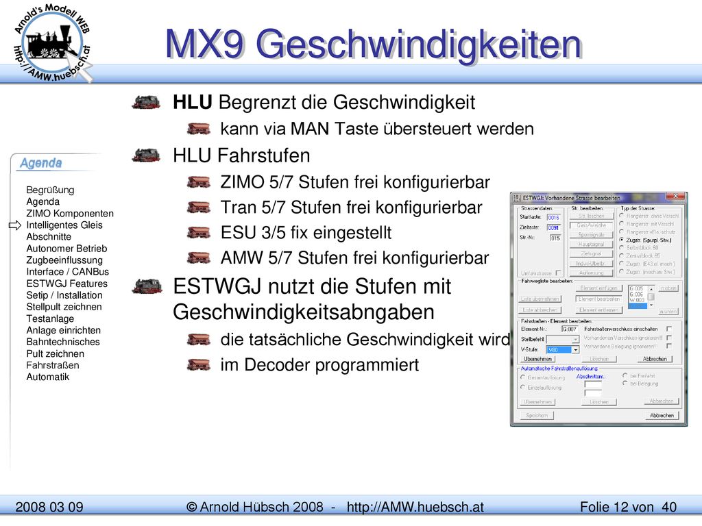 MX9 Geschwindigkeiten HLU Begrenzt die Geschwindigkeit. kann via MAN Taste übersteuert werden. HLU Fahrstufen.