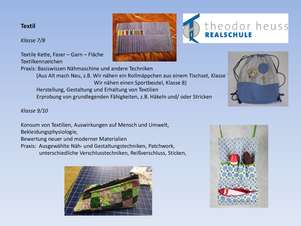 Textil Klasse 7/8. Textile Kette, Faser – Garn – Fläche Textilkennzeichen.
