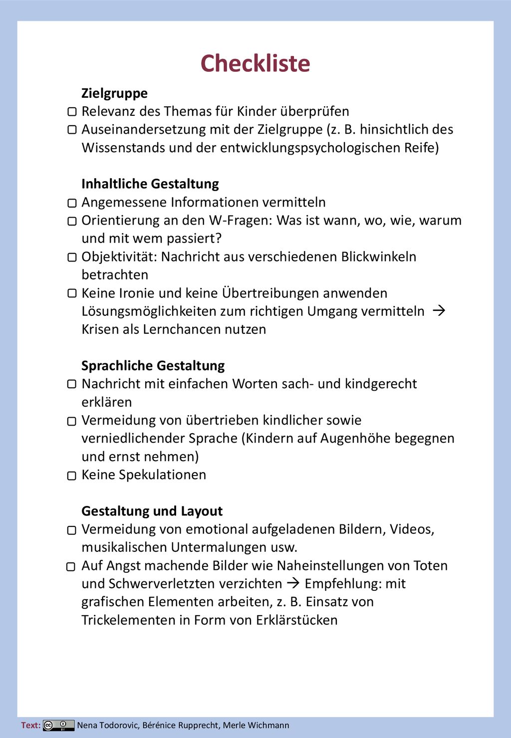 Checkliste Zielgruppe Relevanz des Themas für Kinder überprüfen