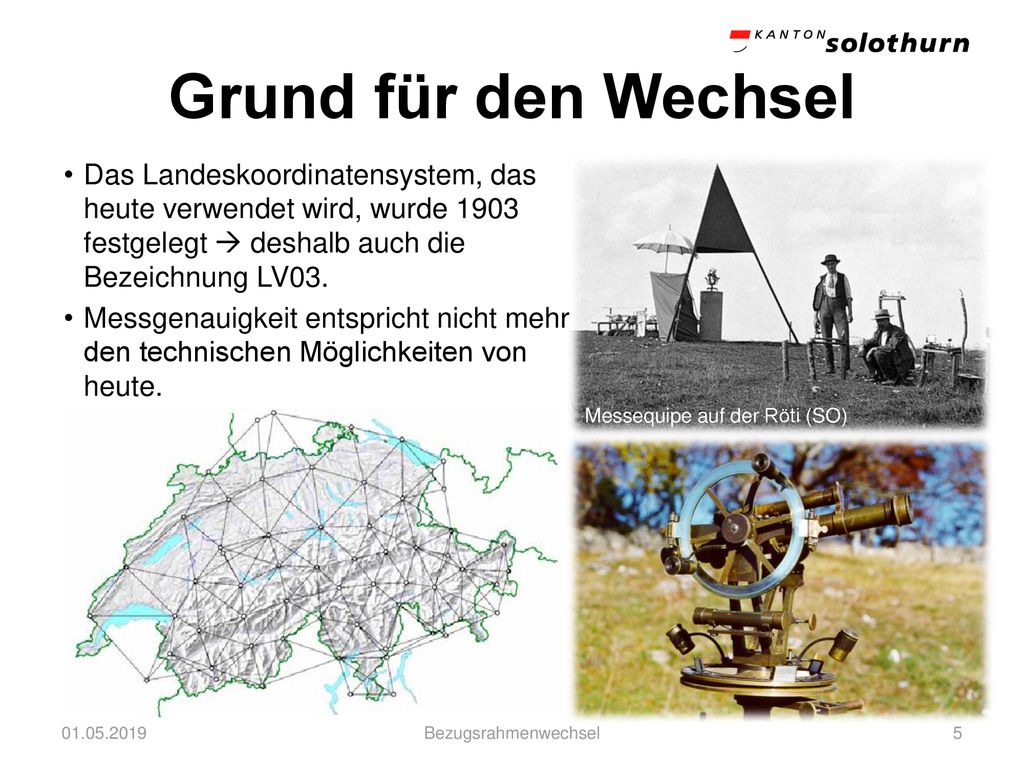 Grund für den Wechsel Das Landeskoordinatensystem, das heute verwendet wird, wurde 1903 festgelegt  deshalb auch die Bezeichnung LV03.