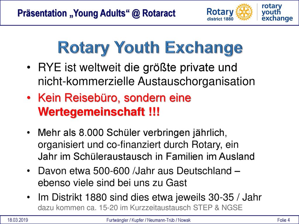 Rotary Youth Exchange RYE ist weltweit die größte private und nicht-kommerzielle Austauschorganisation.