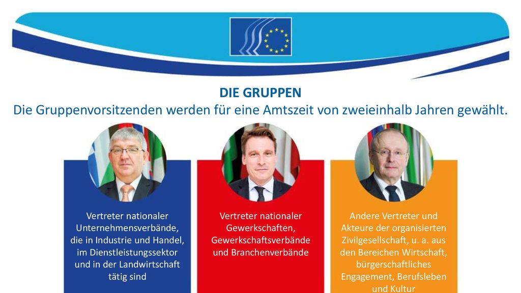 DIE GRUPPEN Die Gruppenvorsitzenden werden für eine Amtszeit von zweieinhalb Jahren gewählt.