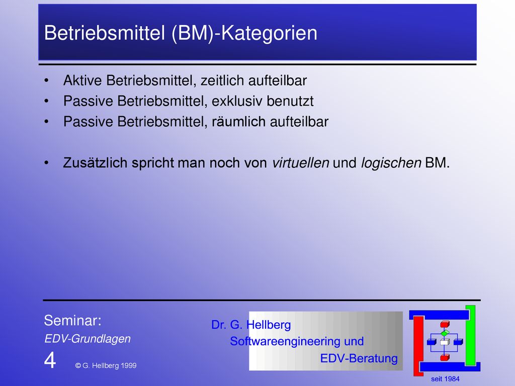 Betriebsmittel (BM)-Kategorien