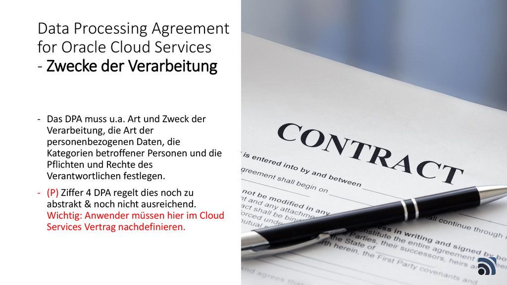 Data Processing Agreement for Oracle Cloud Services - Zwecke der Verarbeitung