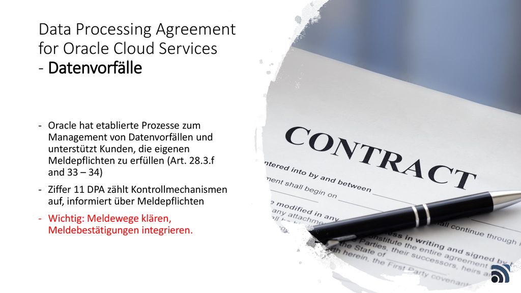 Data Processing Agreement for Oracle Cloud Services - Datenvorfälle