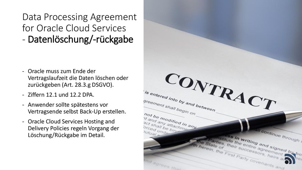 Data Processing Agreement for Oracle Cloud Services - Datenlöschung/-rückgabe