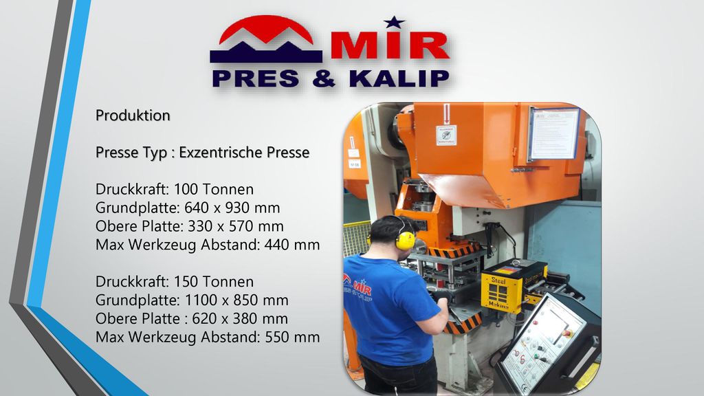 Presse Typ : Exzentrische Presse Druckkraft: 100 Tonnen