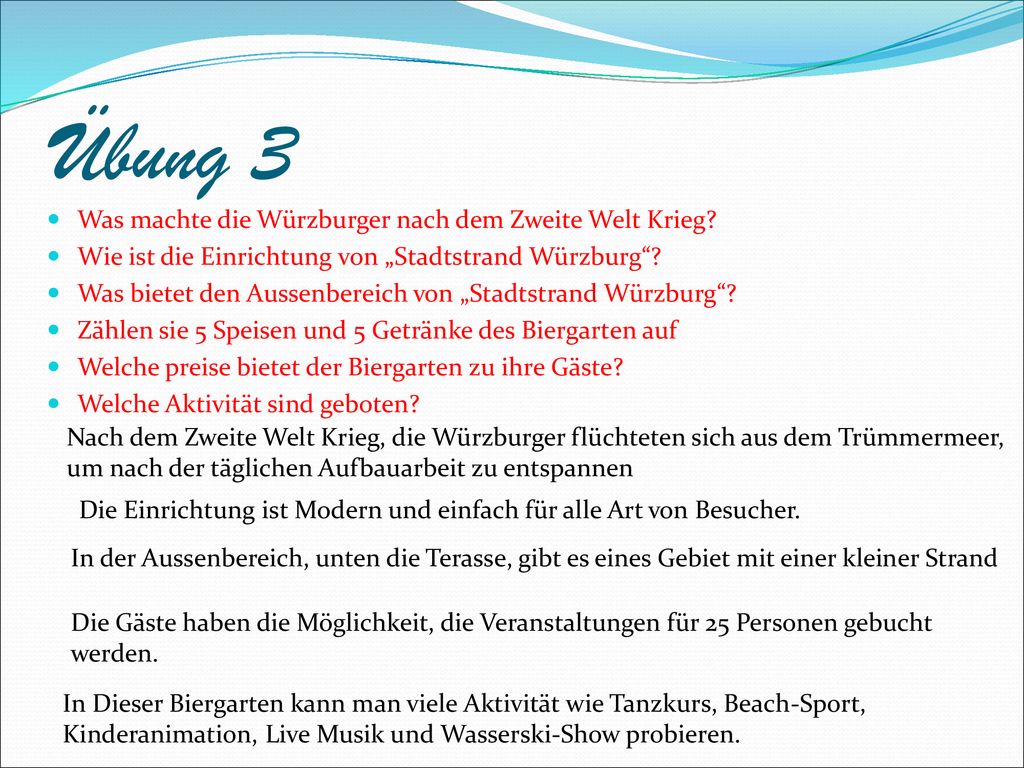 Übung 3 Was machte die Würzburger nach dem Zweite Welt Krieg