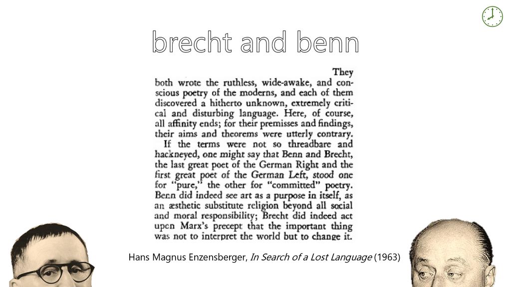  brecht and benn Hans Magnus Enzensberger, In Search of a Lost Language (1963)