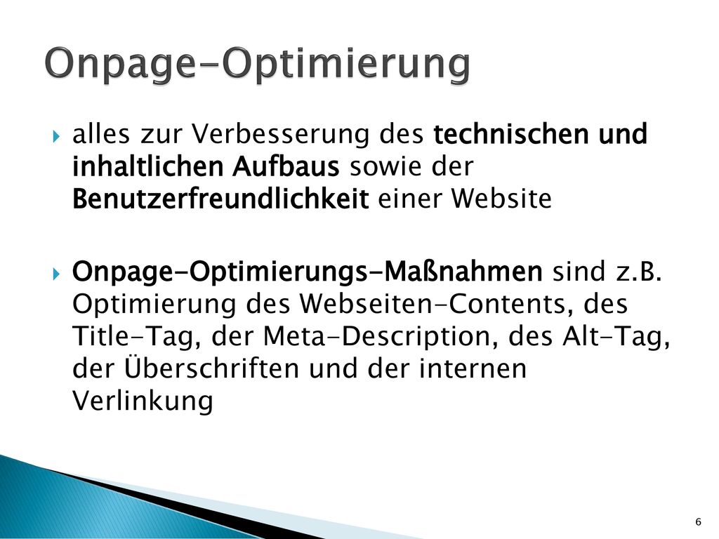 Onpage-Optimierung alles zur Verbesserung des technischen und inhaltlichen Aufbaus sowie der Benutzerfreundlichkeit einer Website.
