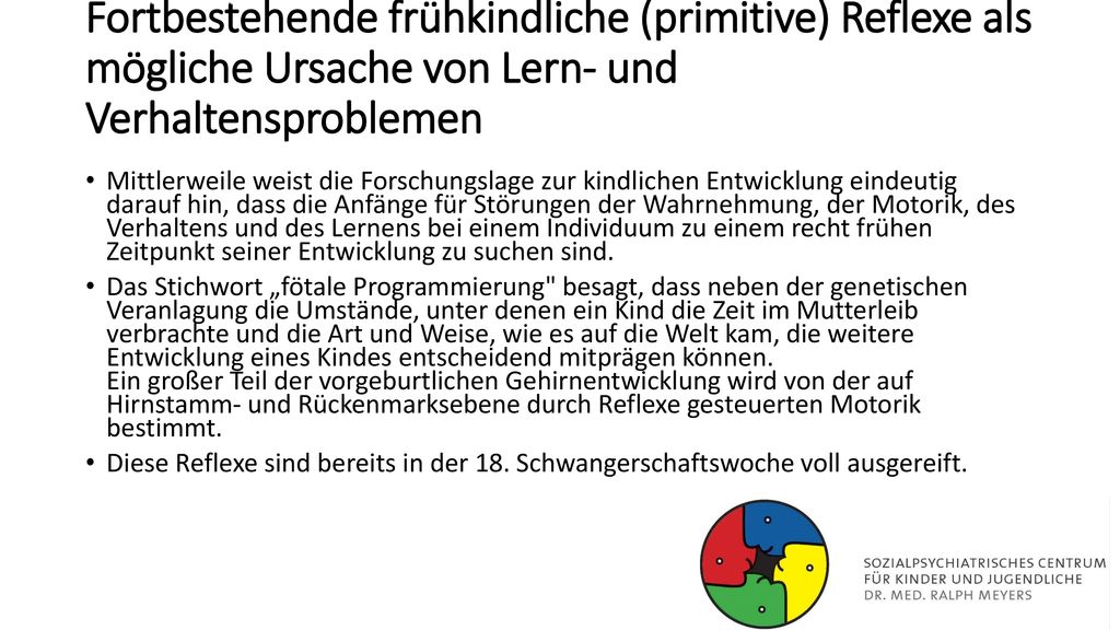 Fortbestehende frühkindliche (primitive) Reflexe als mögliche Ursache von Lern- und Verhaltensproblemen