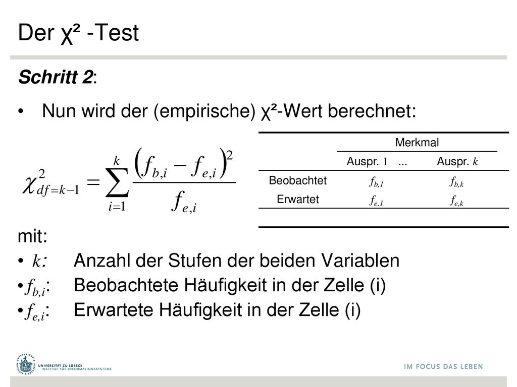 Der χ² -Test Schritt 2: Nun wird der (empirische) χ²-Wert berechnet: