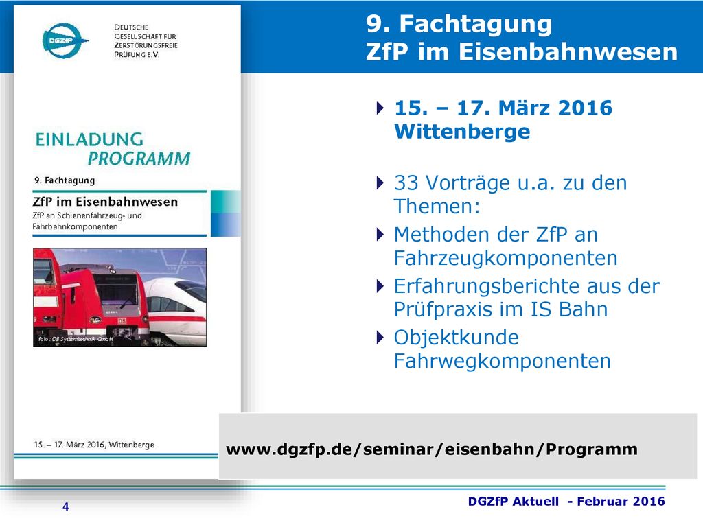 9. Fachtagung ZfP im Eisenbahnwesen