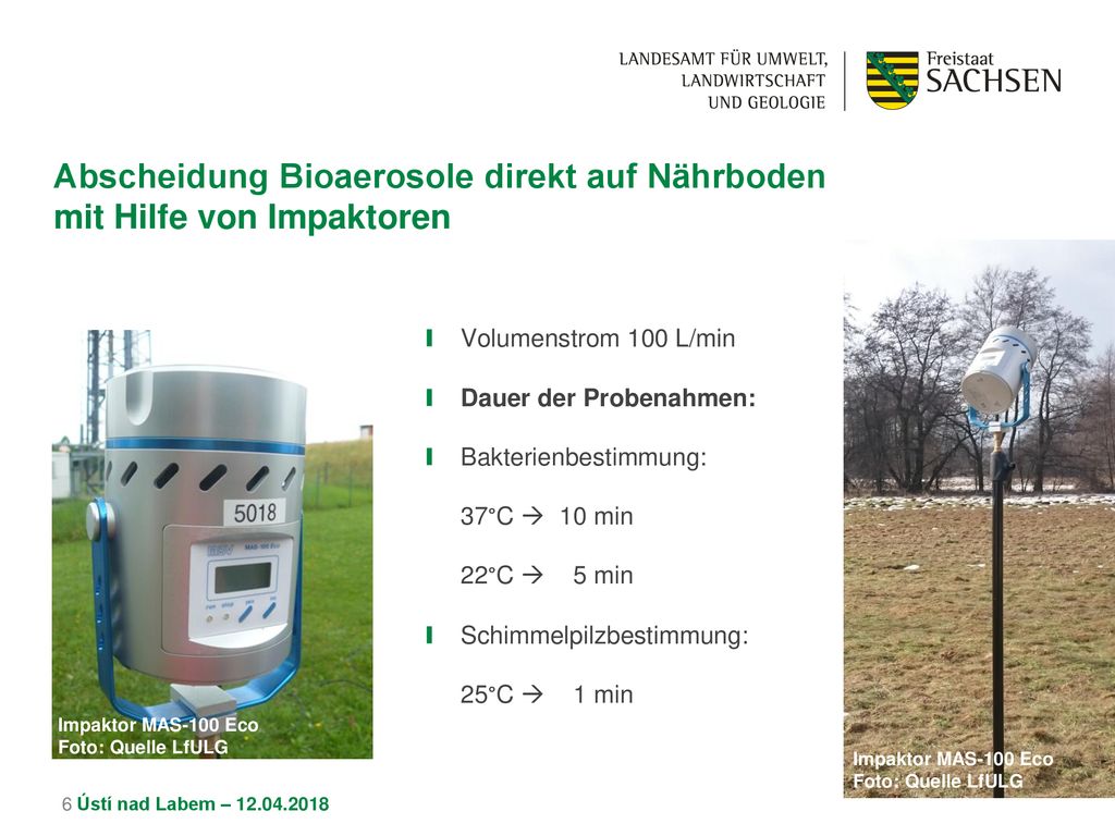 Abscheidung Bioaerosole direkt auf Nährboden mit Hilfe von Impaktoren