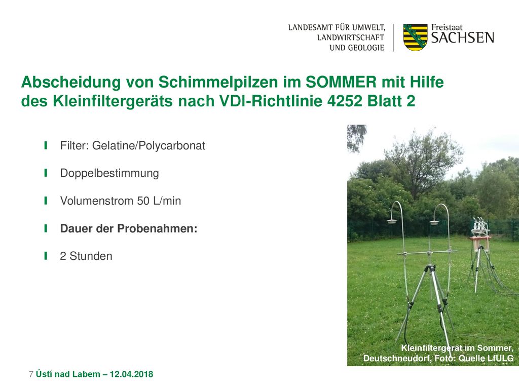Abscheidung von Schimmelpilzen im SOMMER mit Hilfe des Kleinfiltergeräts nach VDI-Richtlinie 4252 Blatt 2