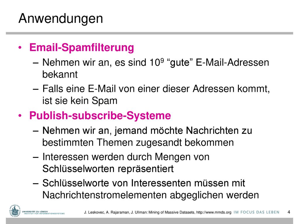 Anwendungen  -Spamfilterung Publish-subscribe-Systeme