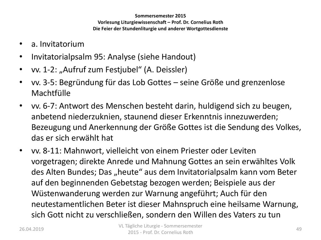 VL Tägliche Liturgie - Sommersemester Prof. Dr. Cornelius Roth