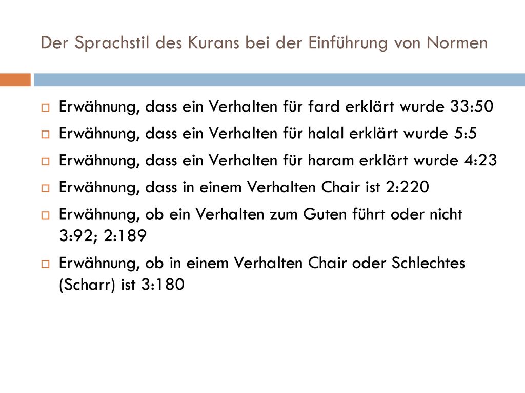 Der Sprachstil des Kurans bei der Einführung von Normen