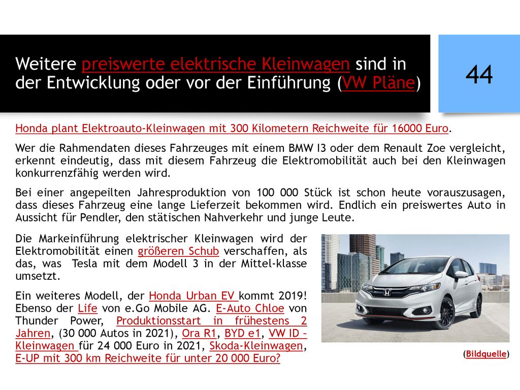 Weitere preiswerte elektrische Kleinwagen sind in der Entwicklung oder vor der Einführung (VW Pläne)