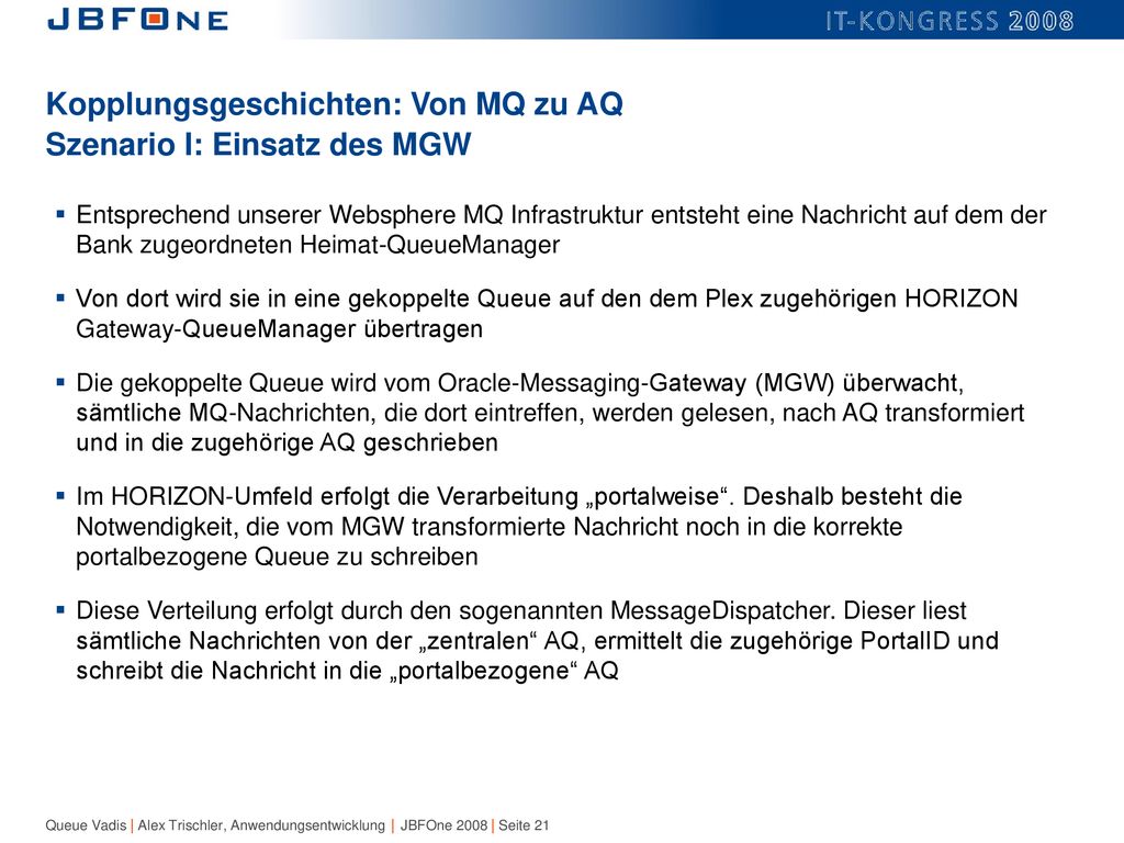 Kopplungsgeschichten: Von MQ zu AQ Szenario I: Einsatz des MGW