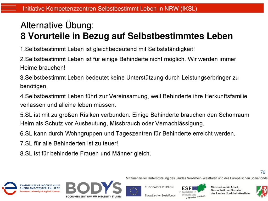 Alternative Übung: 8 Vorurteile in Bezug auf Selbstbestimmtes Leben