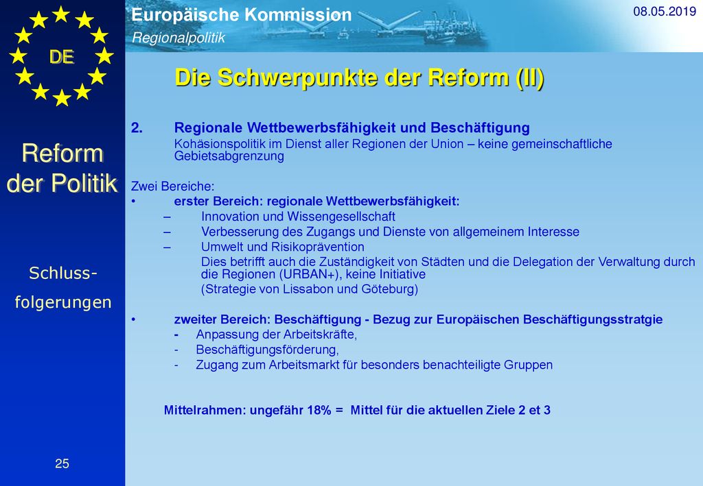 Reform der Politik Die Schwerpunkte der Reform (II) Schluss-