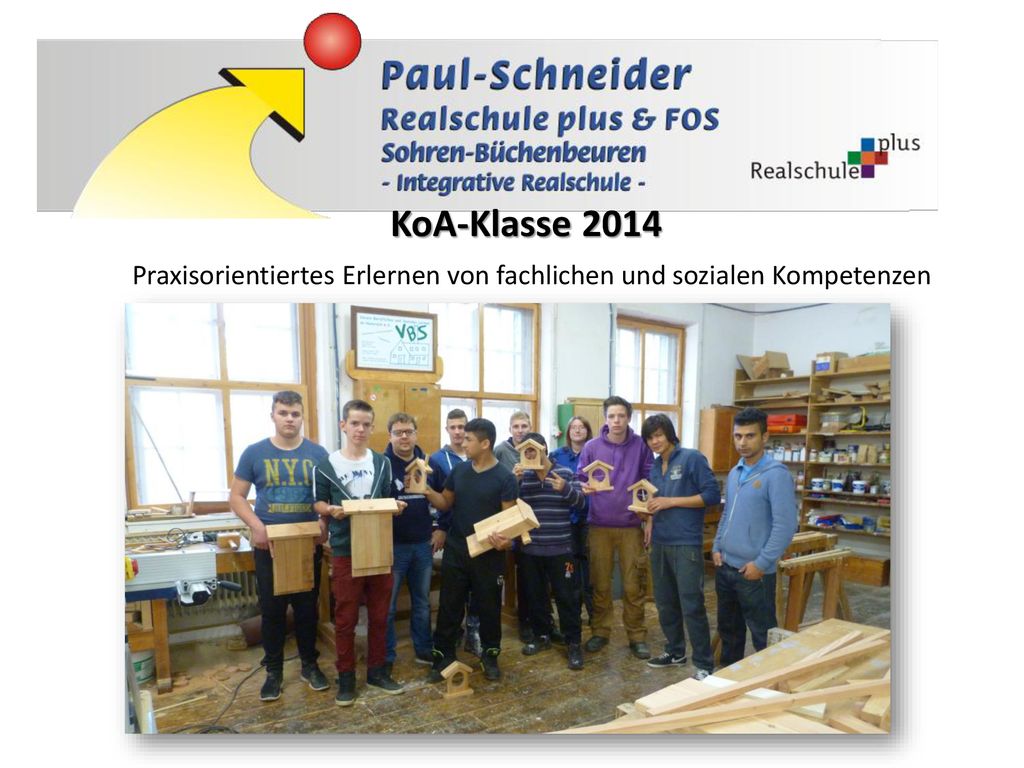 KoA-Klasse 2014 Praxisorientiertes Erlernen von fachlichen und sozialen Kompetenzen