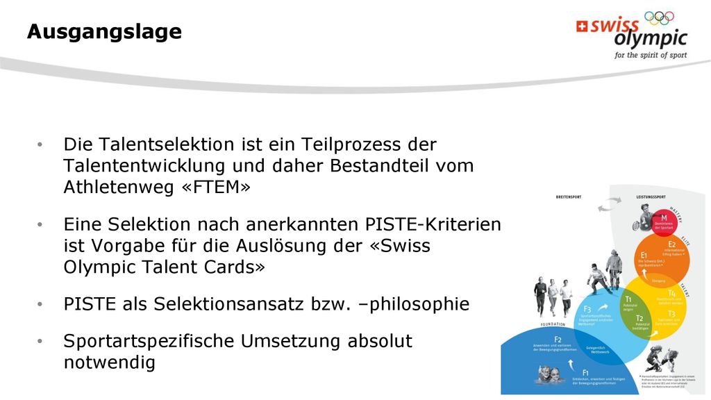 Ausgangslage Die Talentselektion ist ein Teilprozess der Talententwicklung und daher Bestandteil vom Athletenweg «FTEM»
