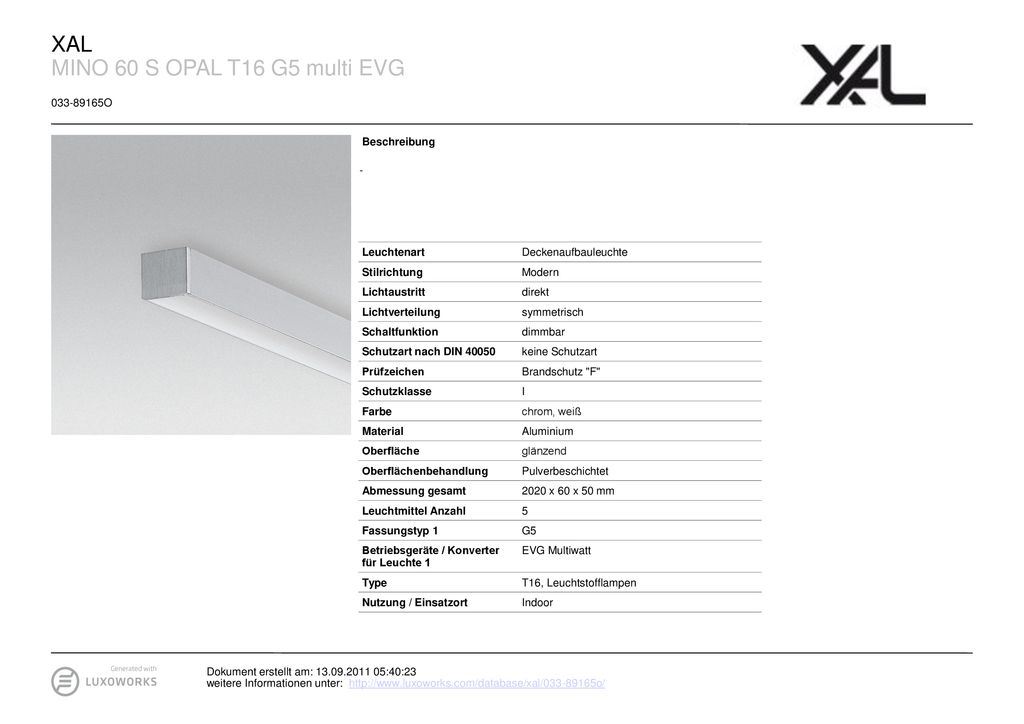 XAL MINO 60 S OPAL T16 G5 multi EVG O Beschreibung -