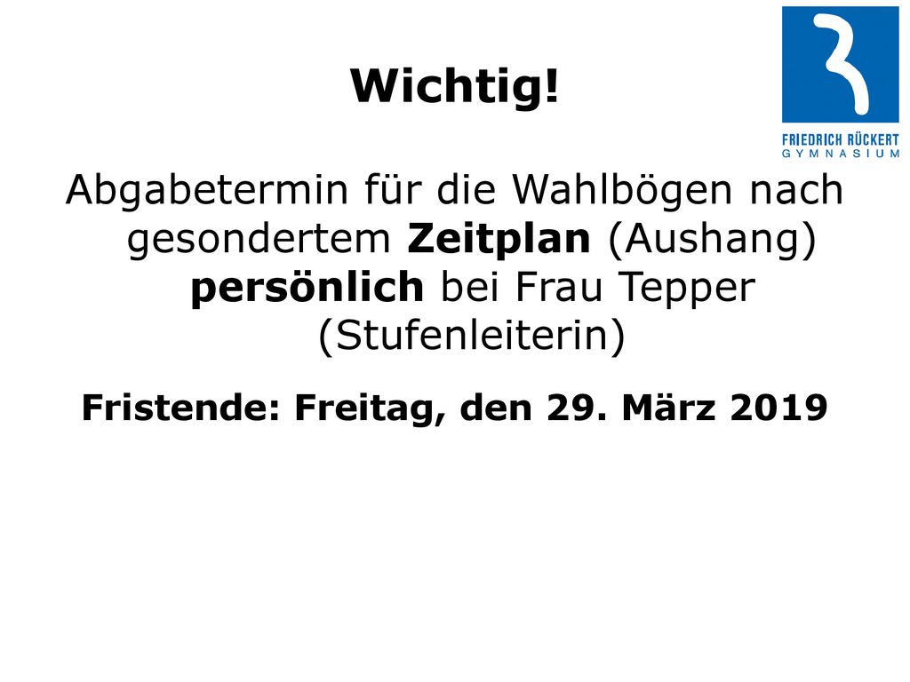 Fristende: Freitag, den 29. März 2019