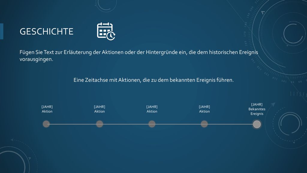 Eine Zeitachse mit Aktionen, die zu dem bekannten Ereignis führen.