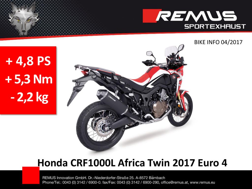 + 4,8 PS + 5,3 Nm - 2,2 kg Honda CRF1000L Africa Twin 2017 Euro 4