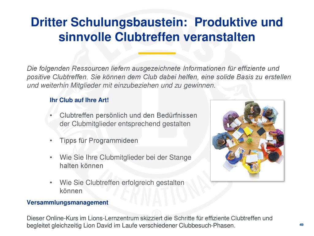 Dritter Schulungsbaustein: Produktive und sinnvolle Clubtreffen veranstalten