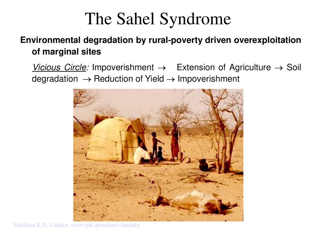 The Sahel Syndrome Environmental degradation by rural-poverty driven overexploitation of marginal sites.
