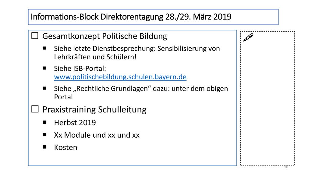 Informations-Block Direktorentagung 28./29. März 2019