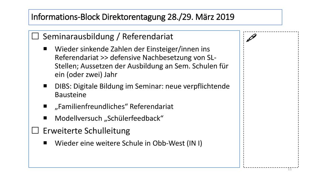 Informations-Block Direktorentagung 28./29. März 2019