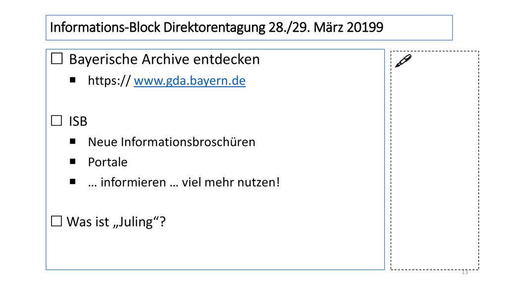 Informations-Block Direktorentagung 28./29. März 20199