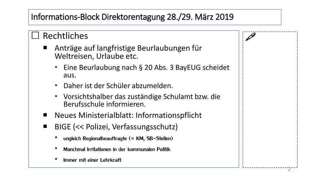 Informations-Block Direktorentagung 28./29. März 2019