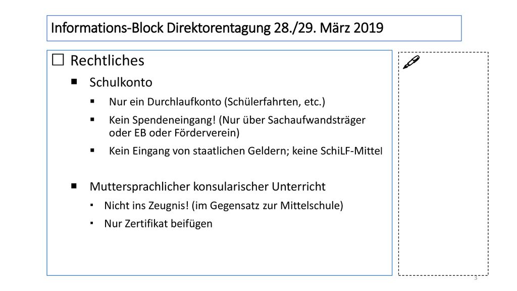Informations-Block Direktorentagung 28./29. März 2019