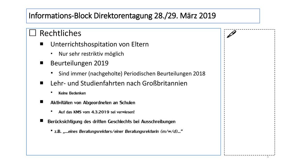 Informations-Block Direktorentagung 28./29. März 2019