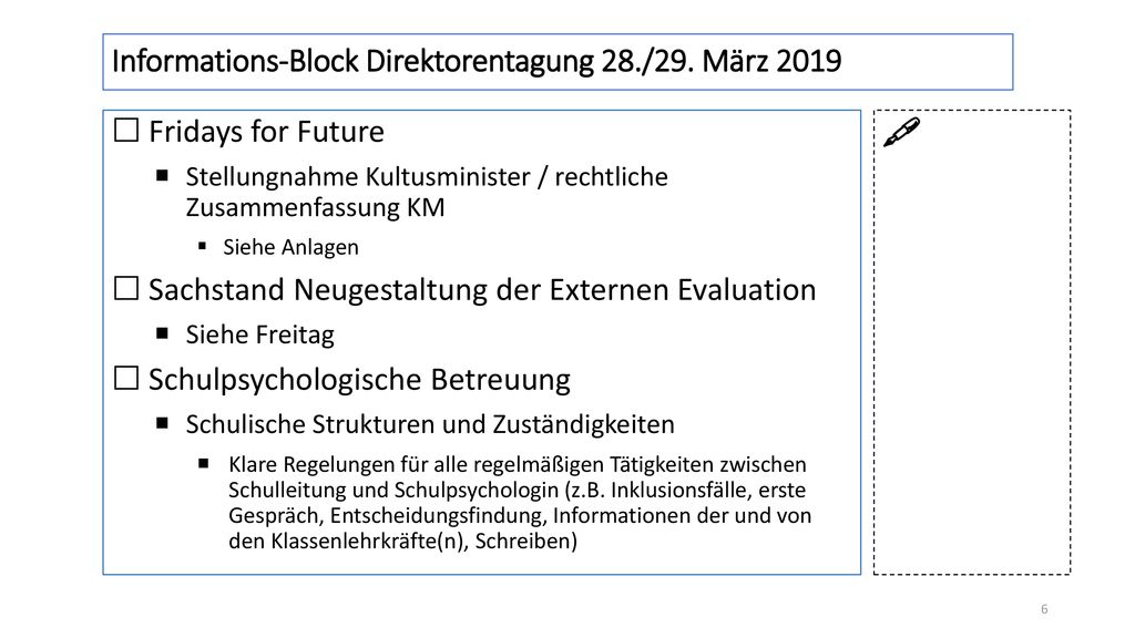 Informations-Block Direktorentagung 28./29. März 2019